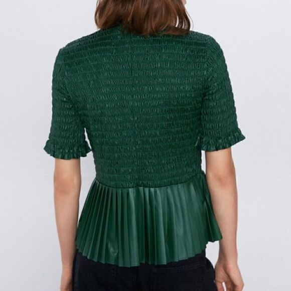 Zara Ruched Faux Leather Holiday Top in Green - Picture 9 of 16